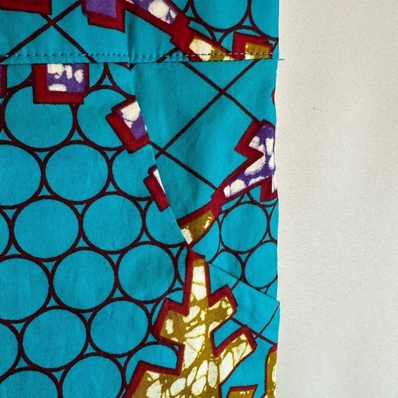 Ankara Womens Pants Straight Leg Button Zipper Closure Pockets Blue Purple Tan - Picture 2 of 10